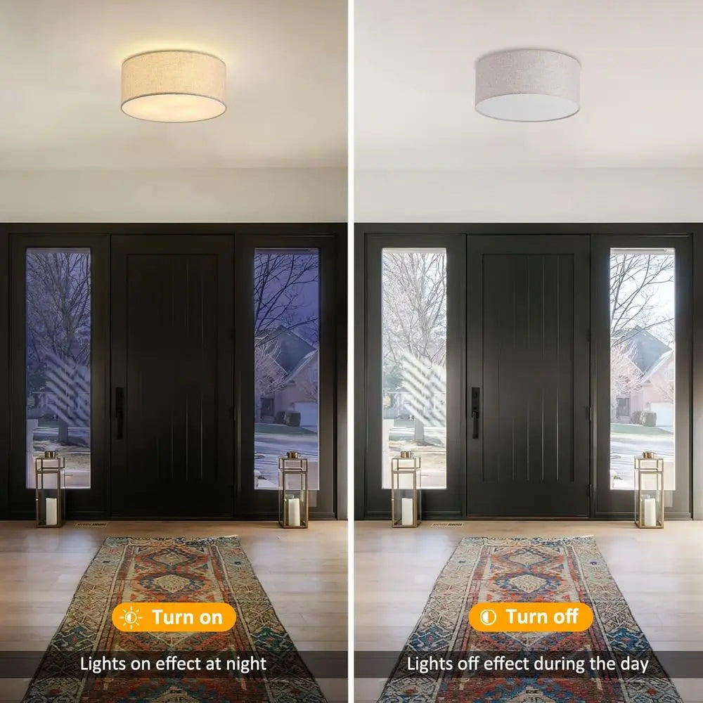 12.6 Linen Fabric Drum Shade 3-Light Semi Flush Mount Ceiling Light Fixture for Kitchen, Bedroom, Bathroom, Living Room, Hallway