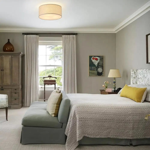 12.6 Linen Fabric Drum Shade 3-Light Semi Flush Mount Ceiling Light Fixture for Kitchen, Bedroom, Bathroom, Living Room, Hallway