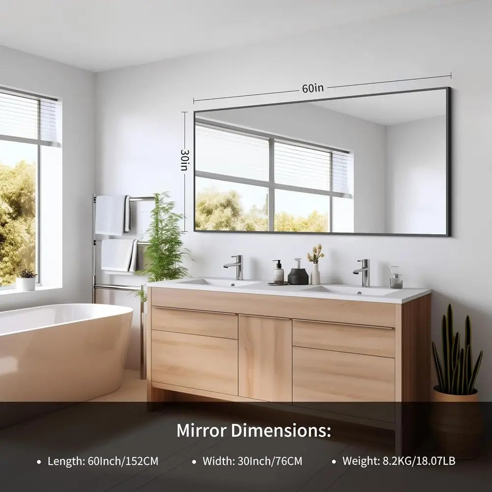 Black Bathroom Mirror or Wall, 60x30 Inch RecMirrwith Metal e, ern Vanity Wall Mirror Decor or Bathroom Living Room, Entryway Ha