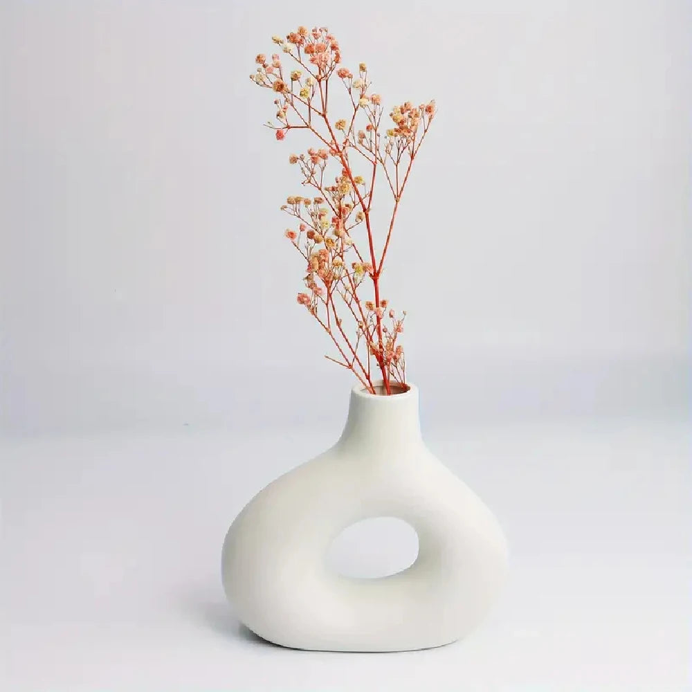Bohemian style ceramic vase, creative donut vase, flower arrangement container, home decoration vase