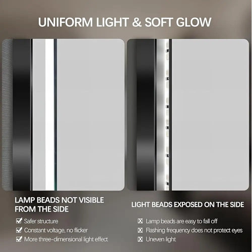 32" LED Backlit Bathroom Vanity Mirror, Wall Mounted Round Makeup Shaving Mirror with 45° Beveled Metal e Design, HD Waterproo&E