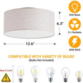 12.6 Linen Fabric Drum Shade 3-Light Semi Flush Mount Ceiling Light Fixture for Kitchen, Bedroom, Bathroom, Living Room, Hallway