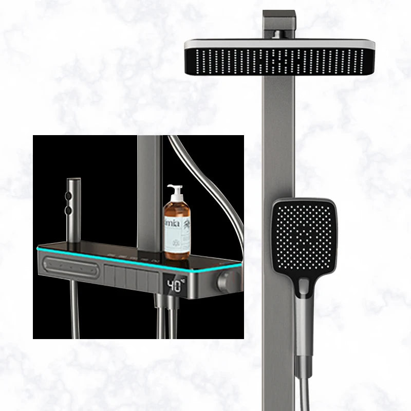 Bathroom Multi-Function Digital Display Shower System Brass Piano Key Exposed Thermostatic Faucets Soft & Rain Spray Patterns