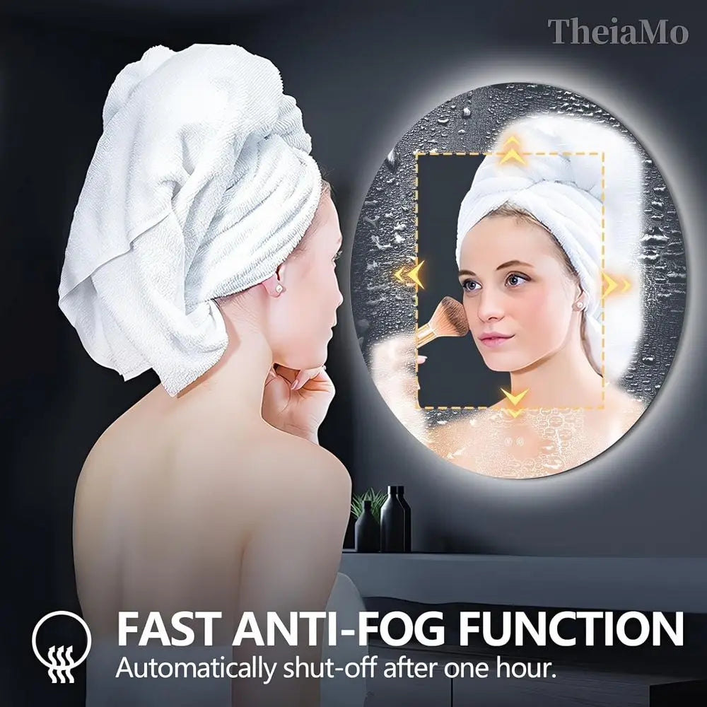 Round LED Mirror or Bathroom, 24" CircllBacklit Mirror with Lights, Wall Mounted Vanity Mirror, 3 Col, Dimmable, Anti-og, IP65 W