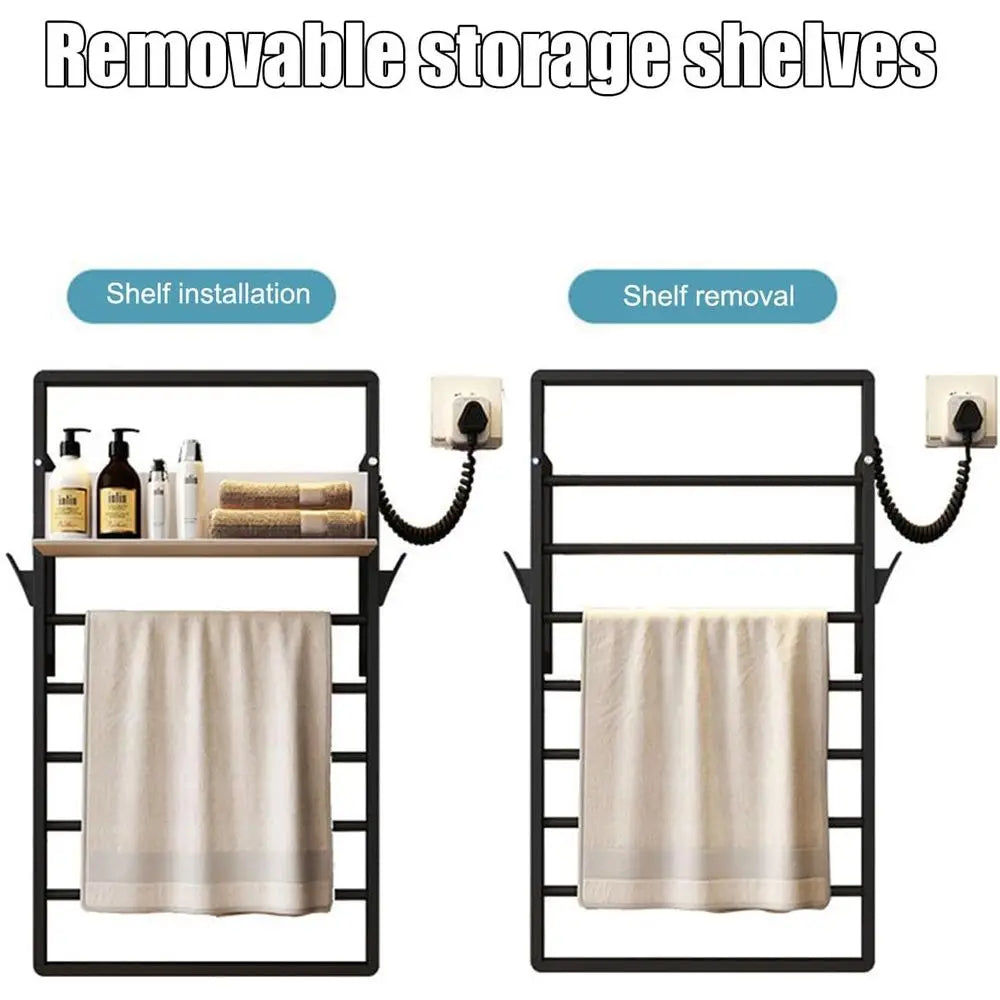Electric Towel Warmer, Wall Mounted Hot Towel Racks for Bathroom with Storage Shelf, Heated Towel Drying Rack with Timer and Sma