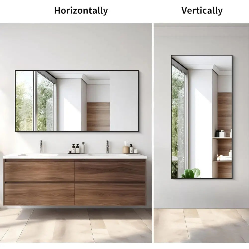 Black Bathroom Mirror or Wall, 60x30 Inch RecMirrwith Metal e, ern Vanity Wall Mirror Decor or Bathroom Living Room, Entryway Ha