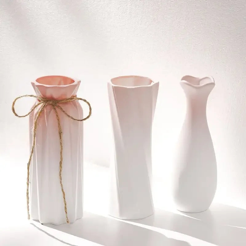 Nordic Plastic Vase Simple Pink Fresh Flower Pot Storage Bottle for Flowers Living Room Modern Home Decorations Ornaments