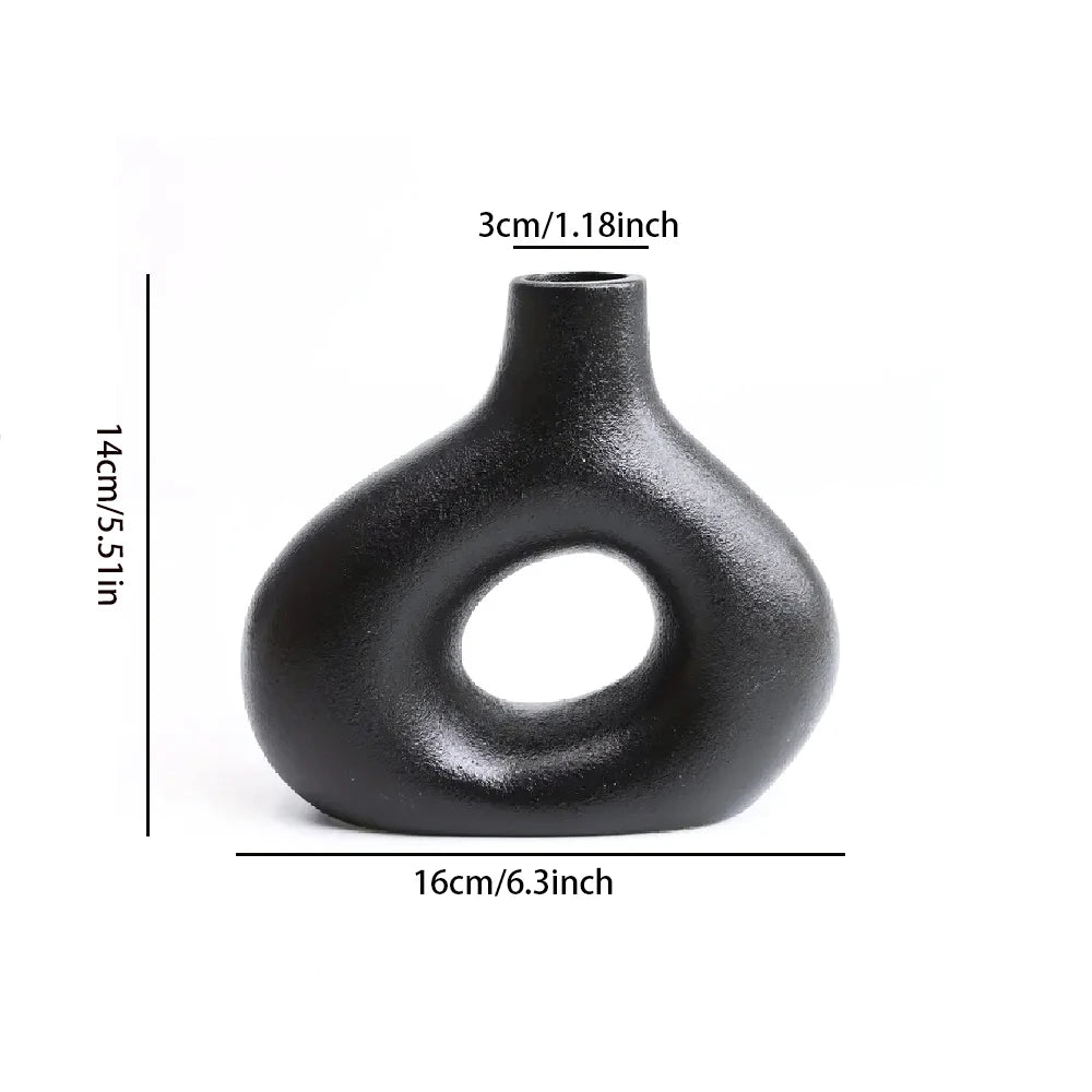 Bohemian style ceramic vase, creative donut vase, flower arrangement container, home decoration vase