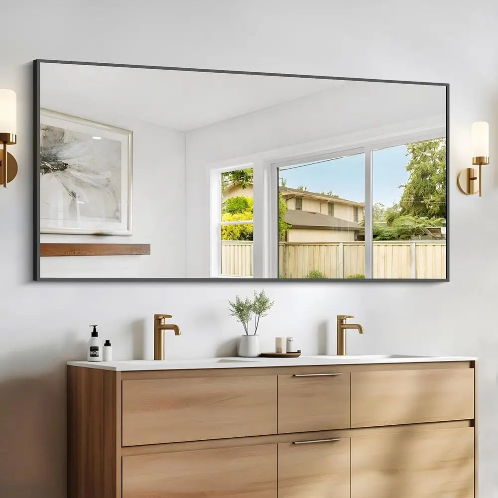 Black Bathroom Mirror or Wall, 60x30 Inch RecMirrwith Metal e, ern Vanity Wall Mirror Decor or Bathroom Living Room, Entryway Ha