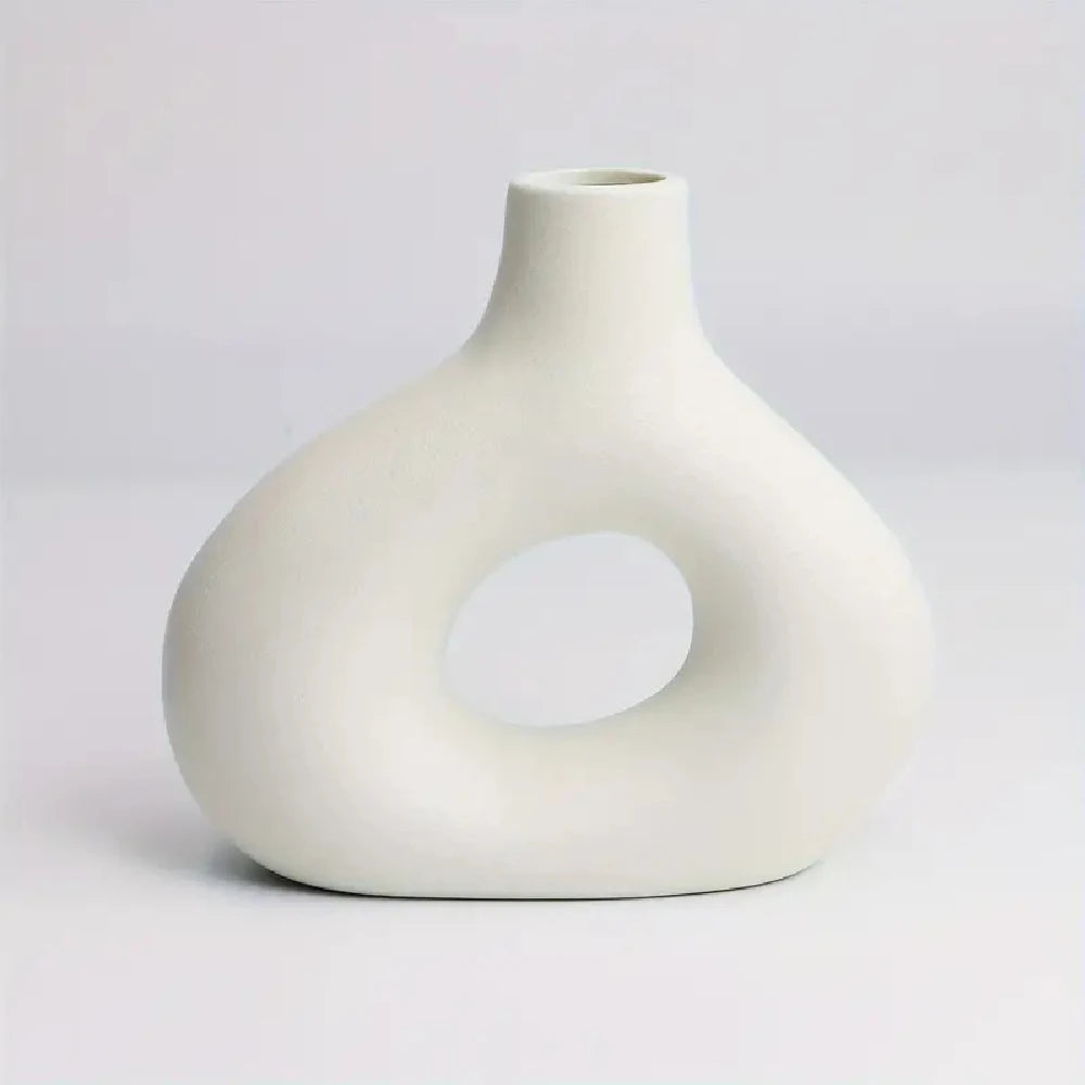 Bohemian style ceramic vase, creative donut vase, flower arrangement container, home decoration vase