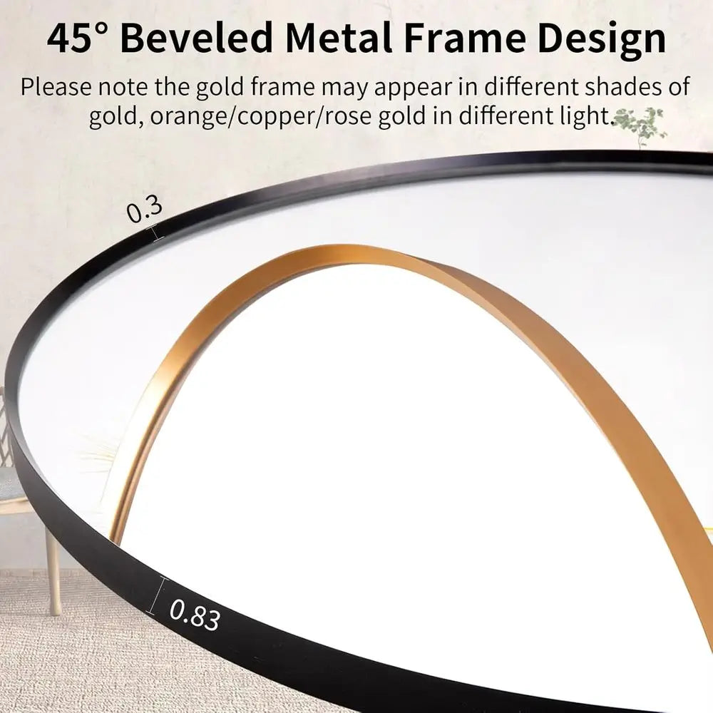 32" LED Backlit Bathroom Vanity Mirror, Wall Mounted Round Makeup Shaving Mirror with 45° Beveled Metal e Design, HD Waterproo&E