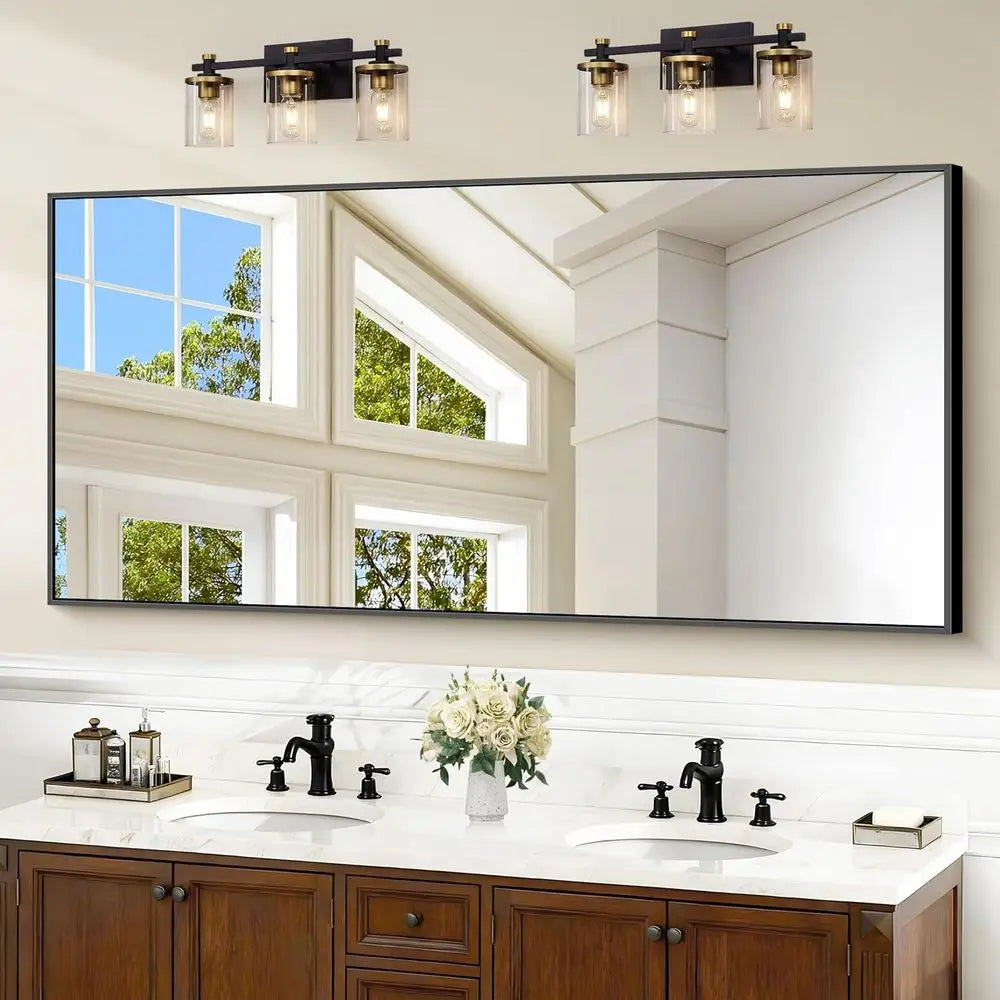 Black Bathroom Mirror or Wall, 60x30 Inch RecMirrwith Metal e, ern Vanity Wall Mirror Decor or Bathroom Living Room, Entryway Ha