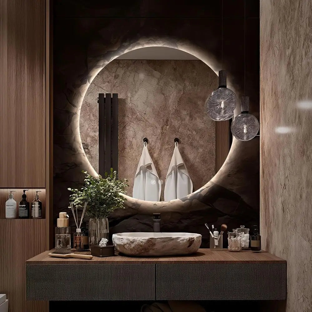 Round LED Mirror or Bathroom, 24" CircllBacklit Mirror with Lights, Wall Mounted Vanity Mirror, 3 Col, Dimmable, Anti-og, IP65 W