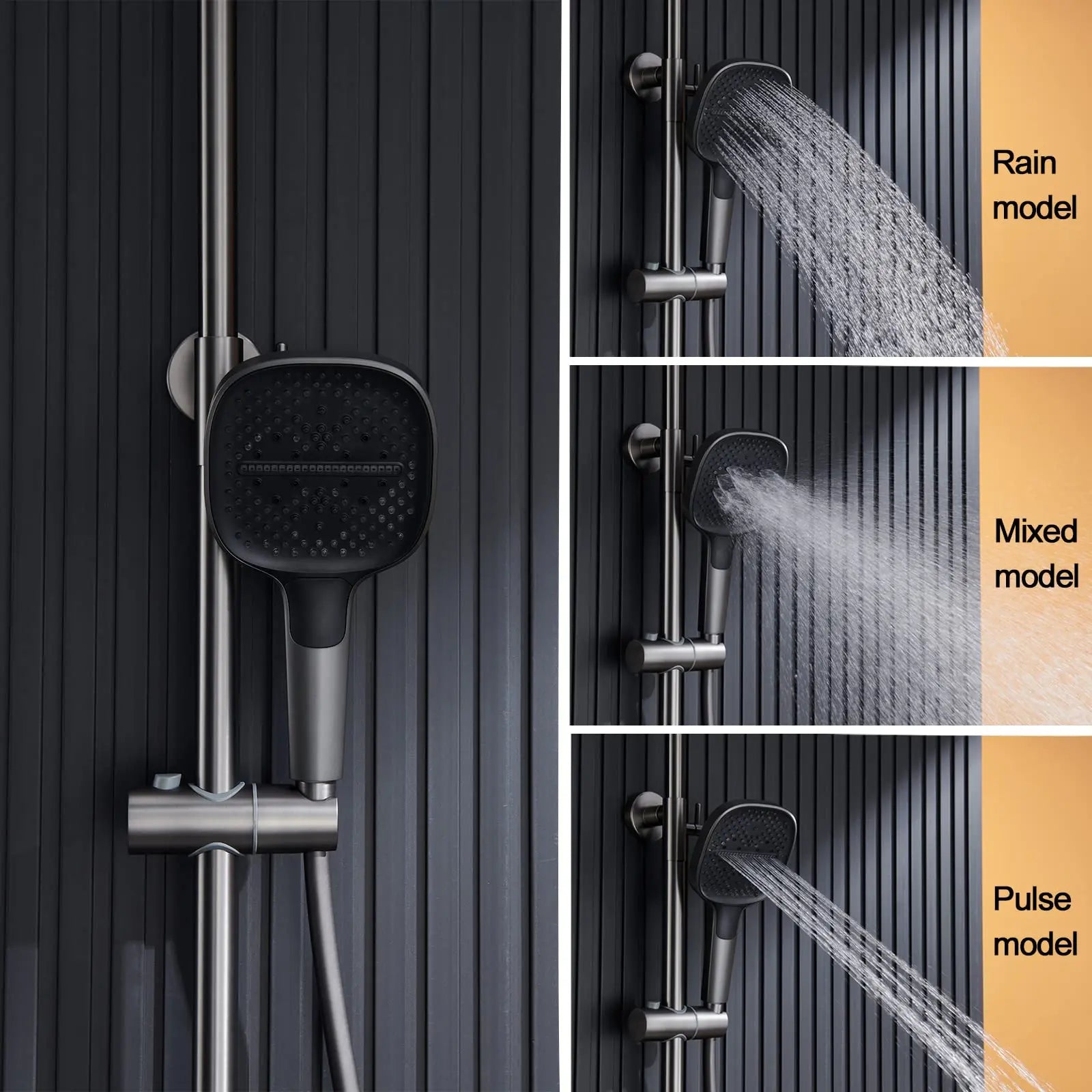 Smart LED Digital Display Temperature Rainfall Bathroom Shower System Gun Grey Brass Wall-Mounted  Thermostatic Shower Set