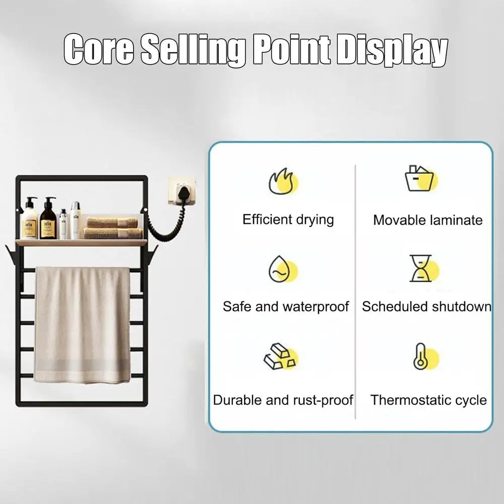 Electric Towel Warmer, Wall Mounted Hot Towel Racks for Bathroom with Storage Shelf, Heated Towel Drying Rack with Timer and Sma